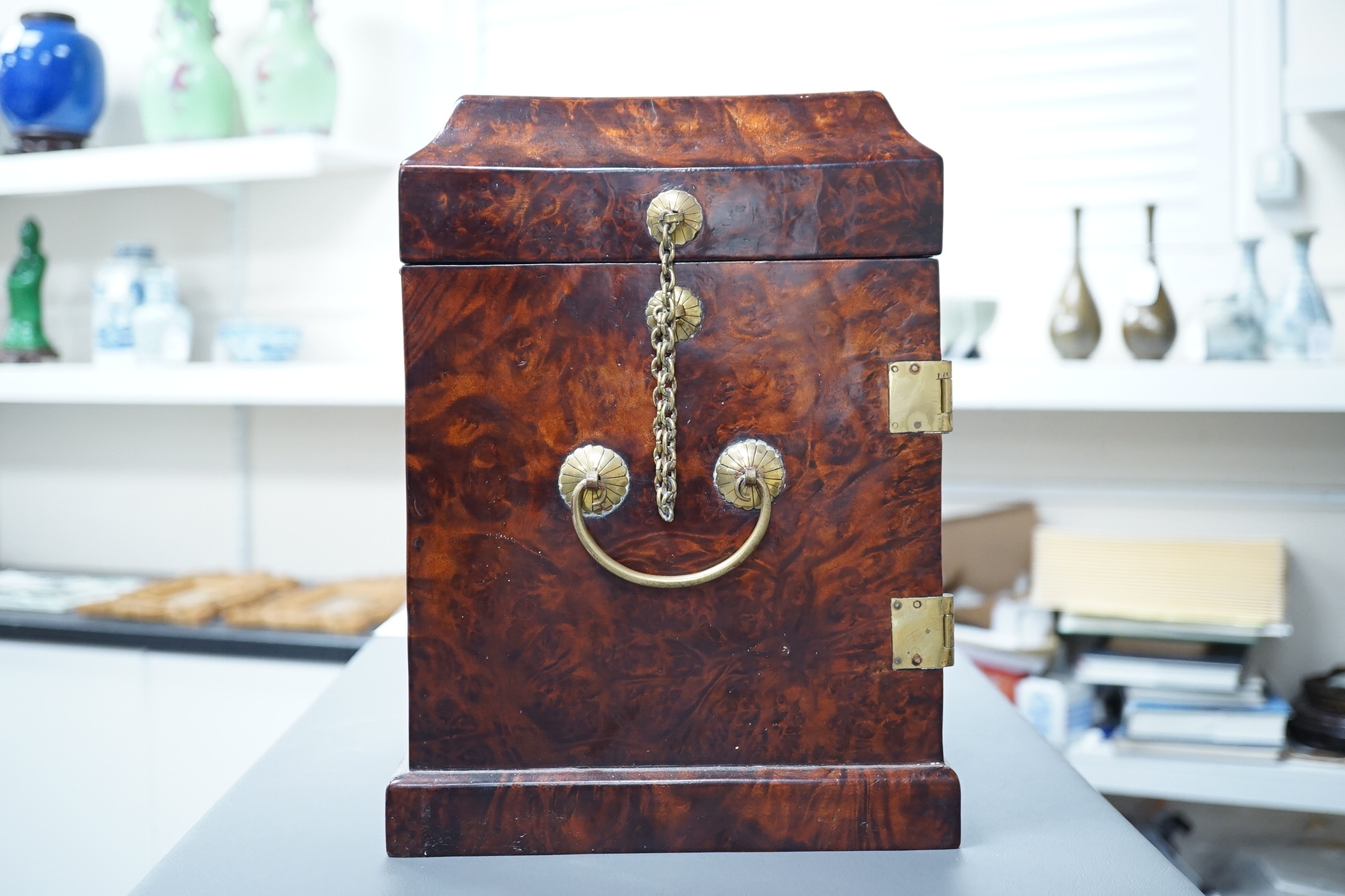 A Chinese burrwood scholar's cabinet, 19th century